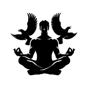 Birds meditating man Stock Illustration