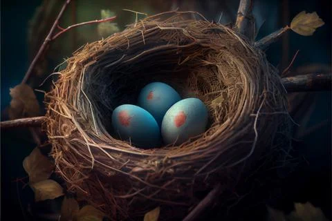 Bird's nest with eggs on a tree. wait for offspring. Stockillustratie