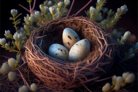 Bird's nest with eggs on a tree. wait for offspring. Stock Illustration