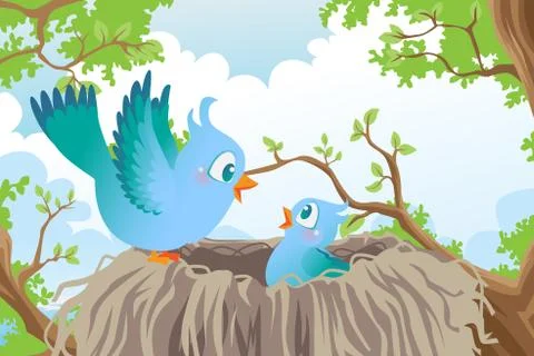 Birds in nest Stock Illustration