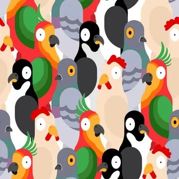 Birds pattern seamless. funny Rooster and penguin background. Pigeon and pa.. Stockillustratie