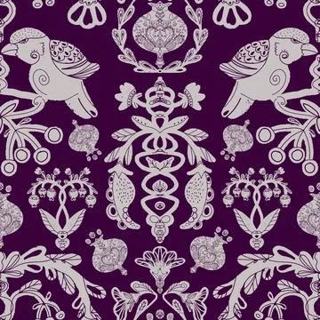 Birds, Scandinavian, rustic motif. Vector seamless pattern 库存插图