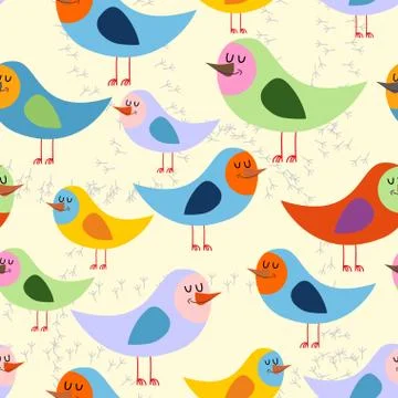 Birds seamless pattern. Vector background of lovely colored birds. retro Onam Stock Illustration