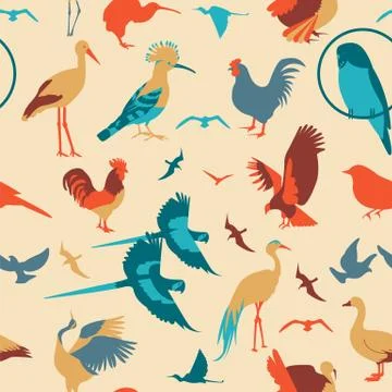 Birds seamless pattern. Vector flat style 스톡 일러스트
