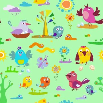 Birds, a set of images, illustration, pattern, decor, spring, summer Stock Illustration