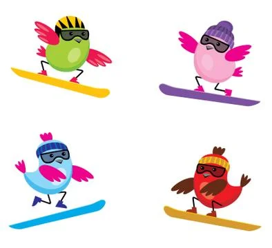 Birds on snouborde Stock Illustration