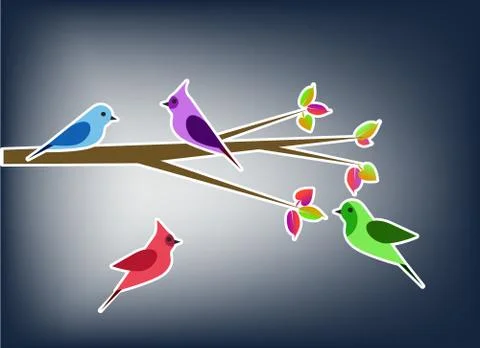 Birds in the spring collage Stock Illustration