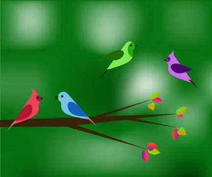 Birds in the spring green Stock Illustration