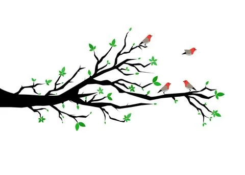 Birds with spring tree Stock Illustration