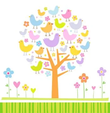 Birds on a tree Stock Illustration