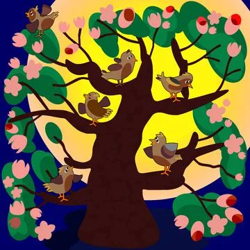 Birds tree Stock Illustration
