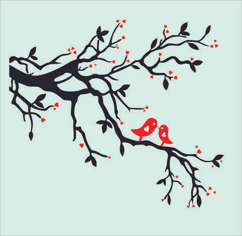Birds in tree stencil Stock Illustration