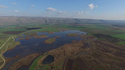 Bird's view of Hula Valley. Upper Galilee. Israel. DJI-0026-03 Stock Footage 106608876