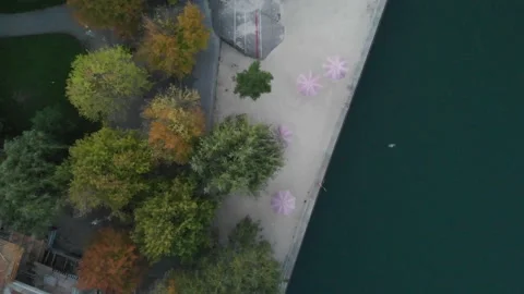Birds view of Sugar Beach Stock Footage 143110109
