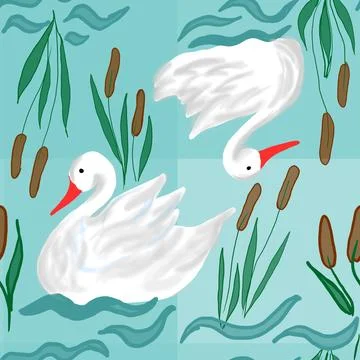 Birds on water seamless pattern Stock Illustration