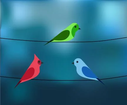 Birds on a wire blue Stock Illustration