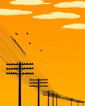 Birds on wire Stock Illustration