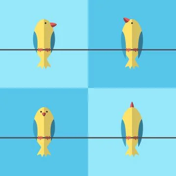 Birds on wire set Stock Illustration