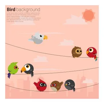 Birds on wires background Illustrazione stock