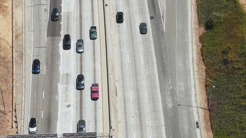 Birdseye Aerial View of US 101 Highway Traffic by Downtown Los Angeles USA Stock Footage 339689062