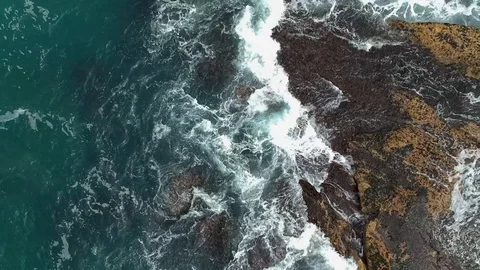 Birdseye drone over waves beach Stock Footage 127033405