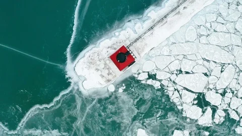 Birdseye Lighthouse Pullout - Icey Stock-Footage 108157427