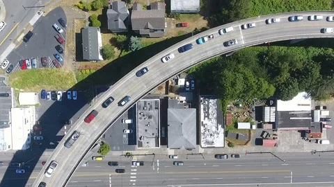 Birdseye traffic road bridge Stock Footage 81006975