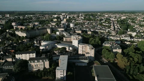 Birdseye view over Le Mans city in France. Aerial drone cinematic scene Vídeo Stock 230144626