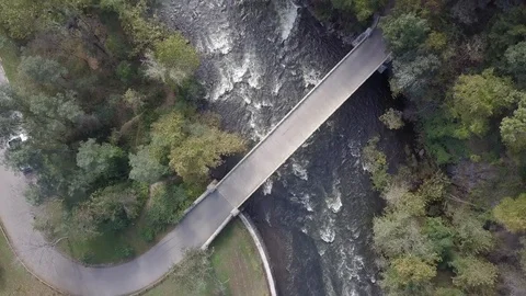 Birdseye View Rushing River and Waterfall in Upstate New York Stock Footage 99542374