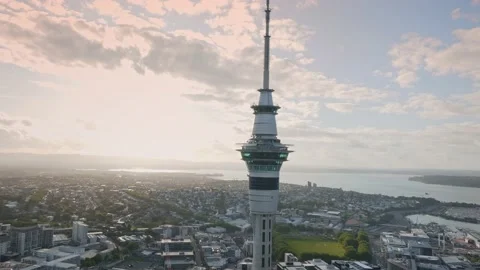 Birdseye view of the sky tower and city centre, Auckland, New Zealand Stock-Footage 223512260