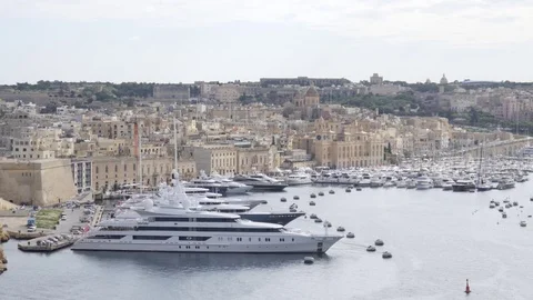 Birgu, Malta - beautiful panoraming view from capital Valletta terrace Stock Footage 70890873