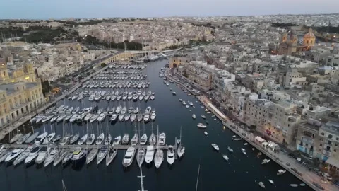 Birgu Waterfront Aerial Footage Stock Footage