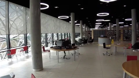 Birmingham Aerial filming inside Library Stock Footage 80367951