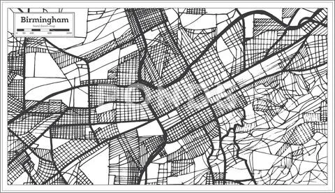 Birmingham Alabama USA City Map in Retro Style. Outline Map. Stock Illustration