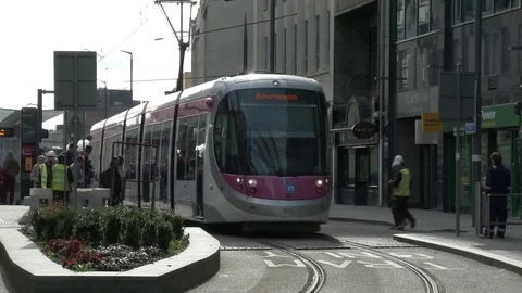 Birmingham City Centre Tram Stock Footage 76232544