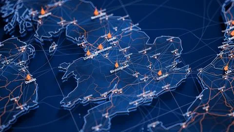 Birmingham map big data visualization. Futuristic map infographic of city in Stock Illustration