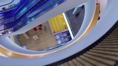 Birmingham New Library escalators cool top view Stock Footage 80367935