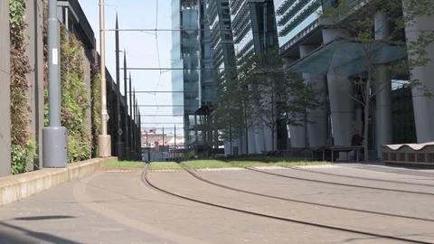 Birmingham, UK - May/17/2018: A Tram pulls into Snow Hill Station. Video stock 90120187