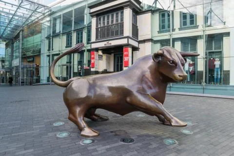 Birminghamm, UK - October 3rd, 2017 : A Bull Sculpture Outside the Front of the Stock Photos