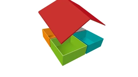 The birth and construction of a house with boxes, garden and tree.. Cartoon, Stock Footage 138597413