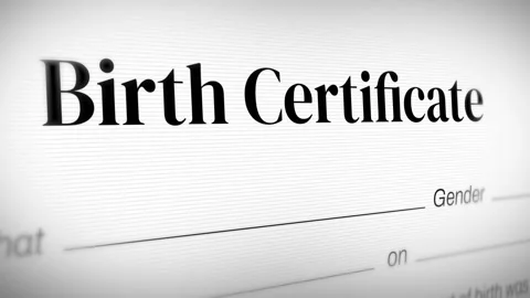 Birth Certificate close up with copy space 4k animation. Government Video stock 313343942