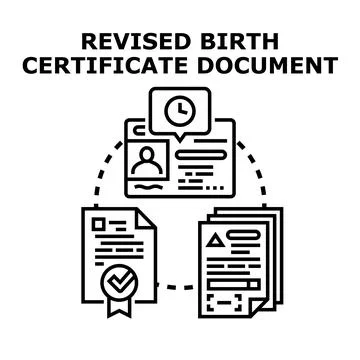 Birth certificate document revision process concept Stock Illustration