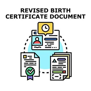 Birth certificate document revision process concept 库存插图
