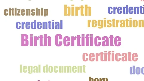 Birth Certificate Word Cloud Animated On White Background 스톡 동영상 103654747