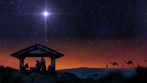 Birth of Christ in Bethlehem. Star of Bethlehem Stock Footage 256258206