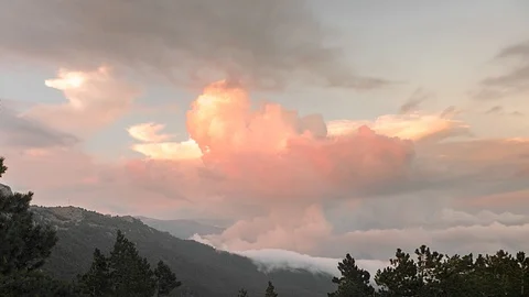 The birth of clouds at the top of the mountain. Stock Footage 118265713