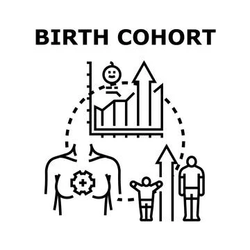 Birth cohort demographic analysis statistics development process Stock Illustration