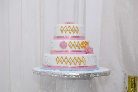 The birth day cake on the table Stock Photos