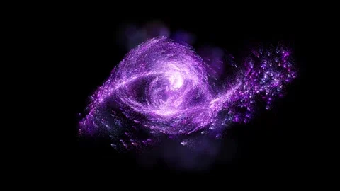 The birth of a galaxy. Many small glowing pink particles move in a circle for Video stock 294970645