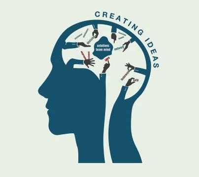 Birth of ideas in a conceptual illustration of the human head Stock Illustration